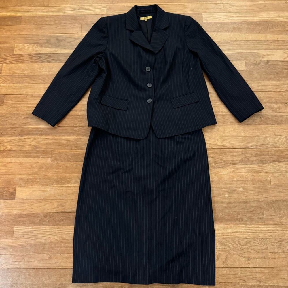 Alex Marie charcoal white pinstripe blazer and pencil midi skirt size 16 b47